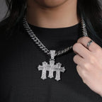 Hip-hop diamond-encrusted zircon three-cross Cuban necklace nowadaysfashion