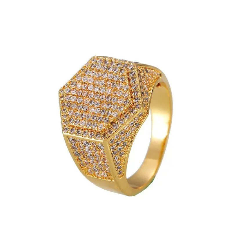 Hip-hop diamond hexagonal ring nowadaysfashion