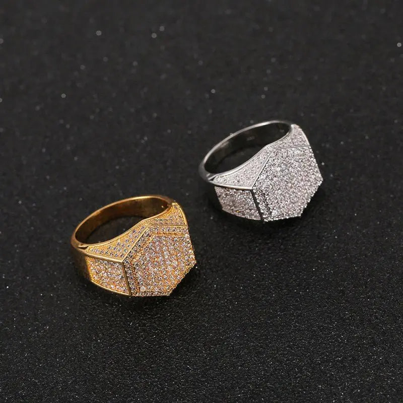 Hip-hop diamond hexagonal ring nowadaysfashion