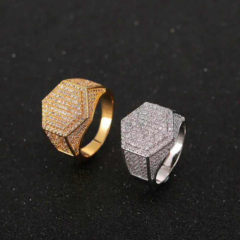 Hip-hop diamond hexagonal ring - Blade & Thread