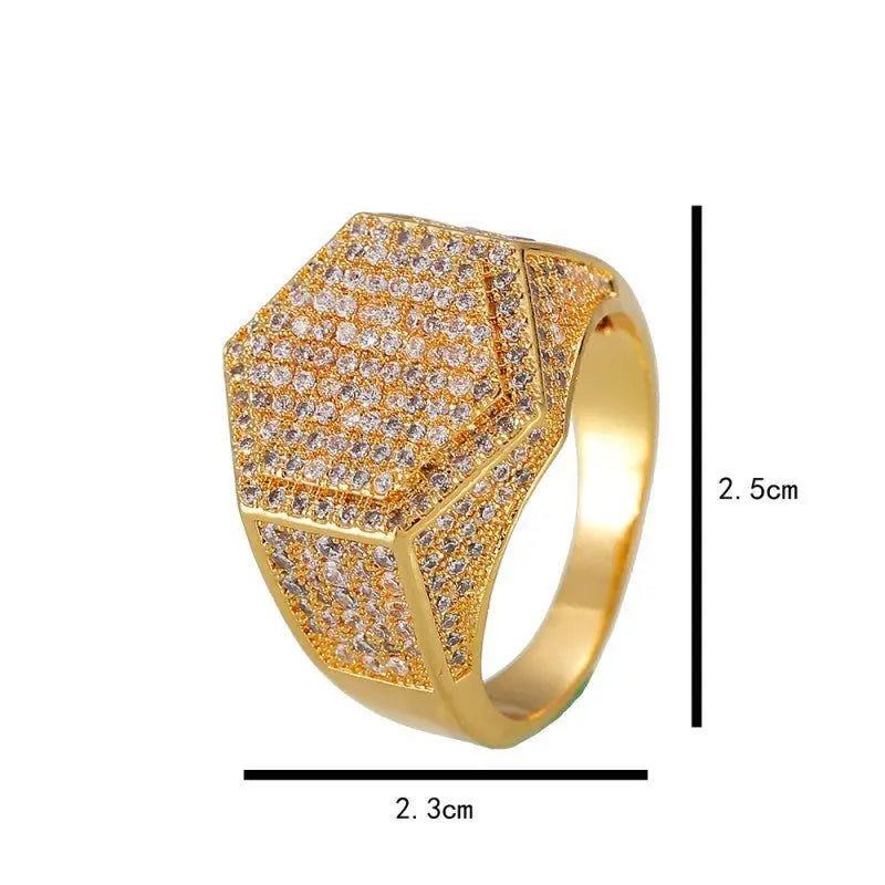 Hip-hop diamond hexagonal ring - Blade & Thread