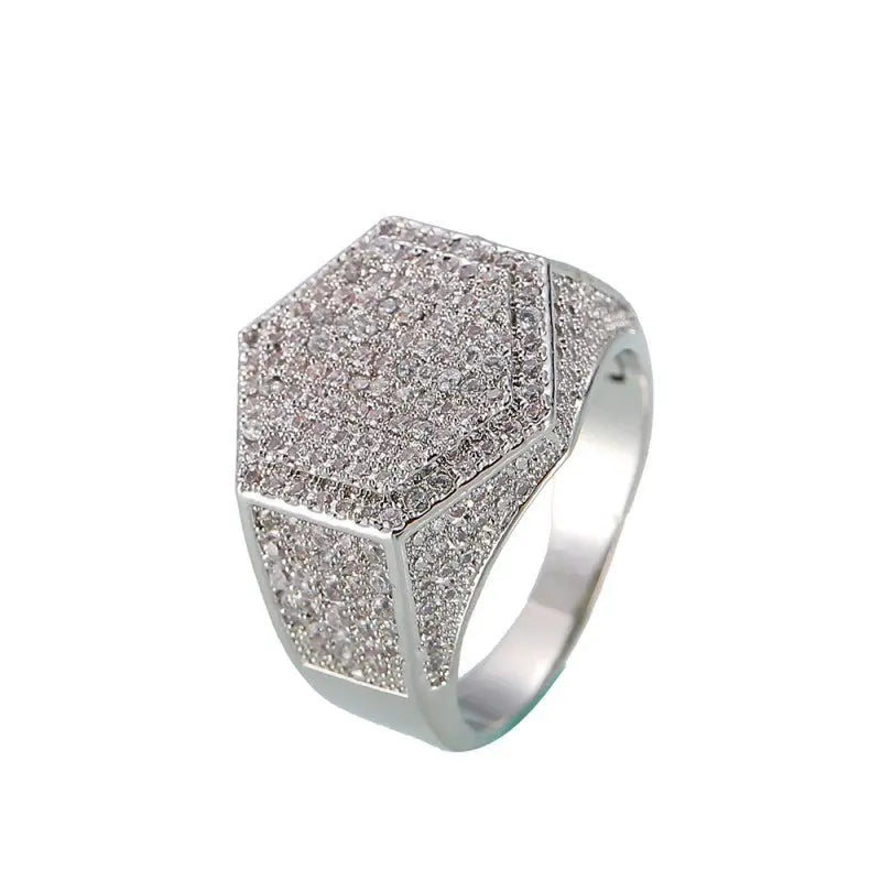 Hip-hop diamond hexagonal ring - Blade & Thread