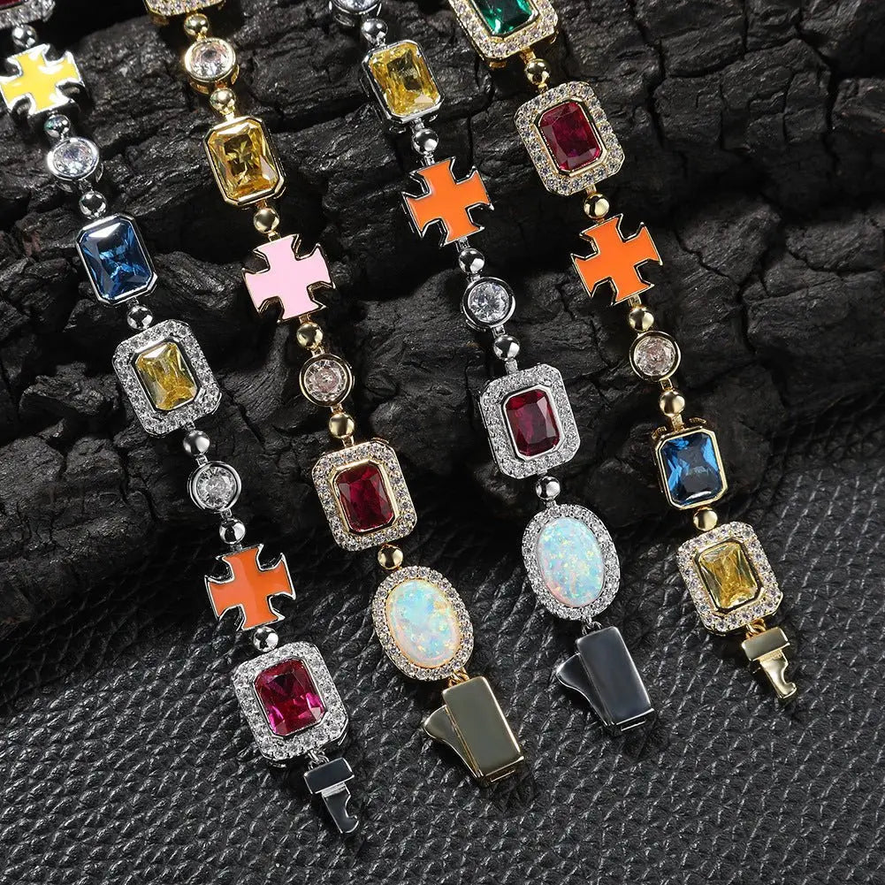 Hip-hop diamond multi-colored gemstone necklace - Blade & Thread