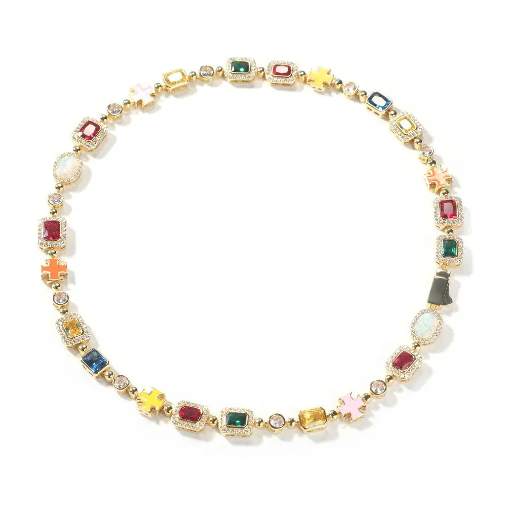 Hip-hop diamond multi-colored gemstone necklace - Blade & Thread