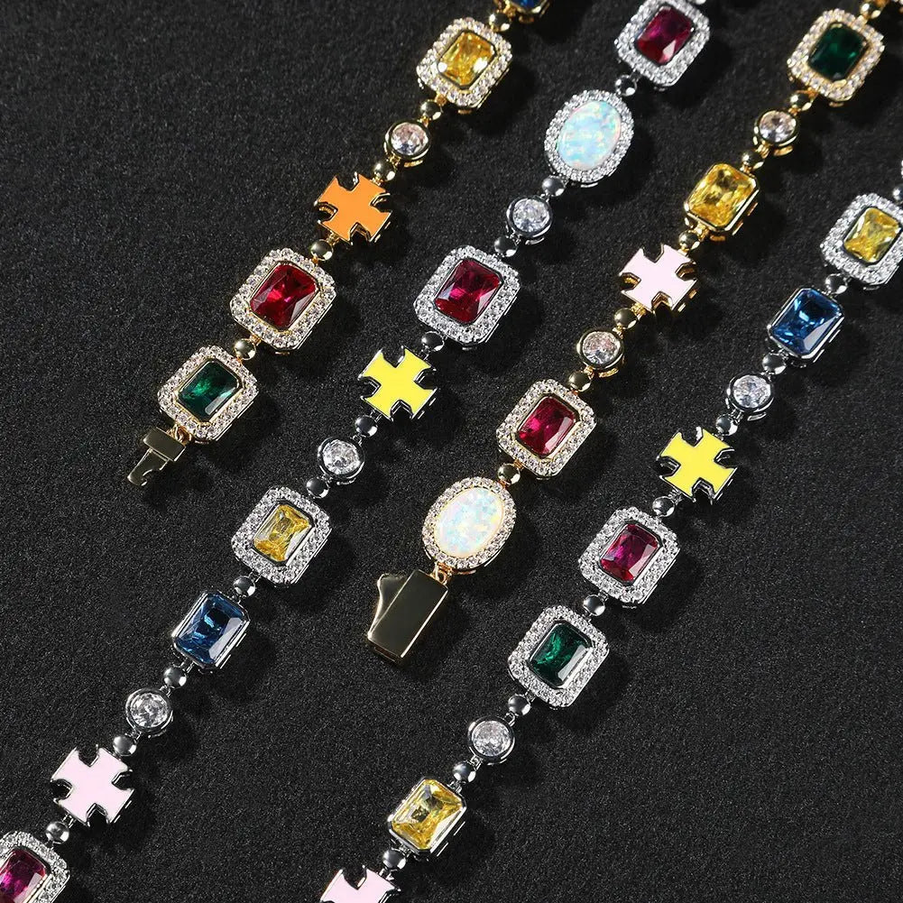 Hip-hop diamond multi-colored gemstone necklace - Blade & Thread
