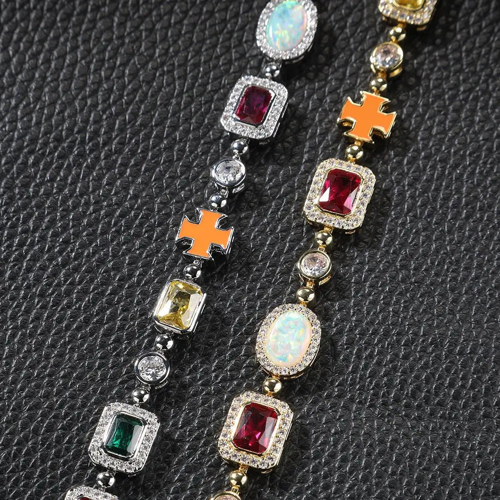 Hip-hop diamond multi-colored gemstone necklace - Blade & Thread
