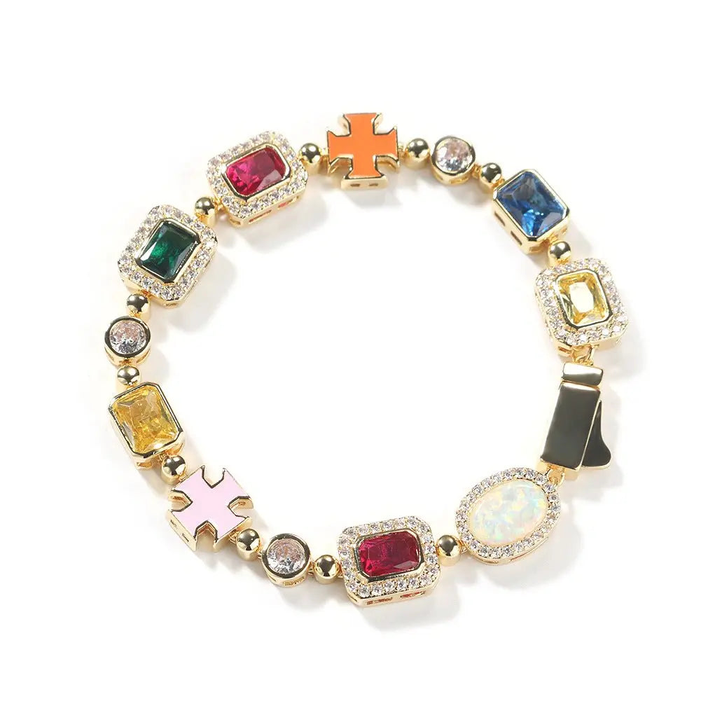 Hip-hop diamond multi-colored gemstone necklace - Blade & Thread
