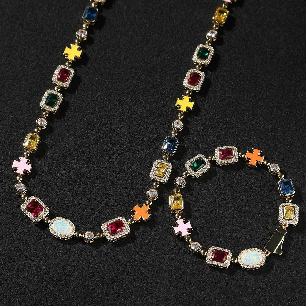 Hip-hop diamond multi-colored gemstone necklace - Blade & Thread