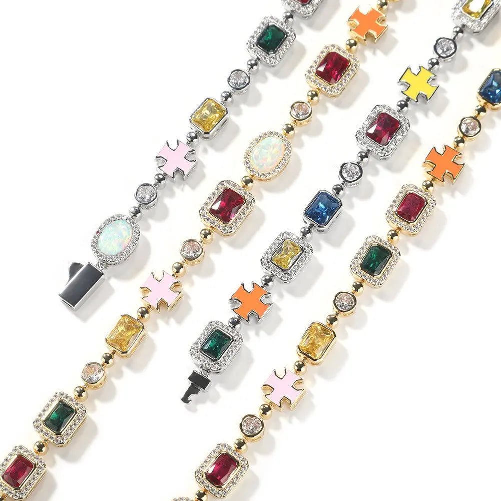 Hip-hop diamond multi-colored gemstone necklace - Blade & Thread