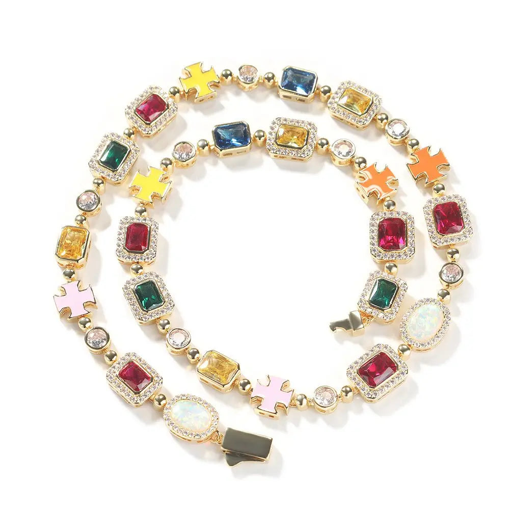 Hip-hop diamond multi-colored gemstone necklace - Blade & Thread