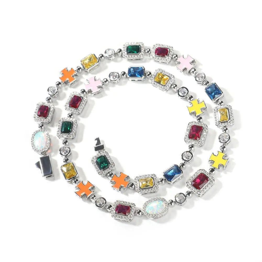 Hip-hop diamond multi-colored gemstone necklace - Blade & Thread