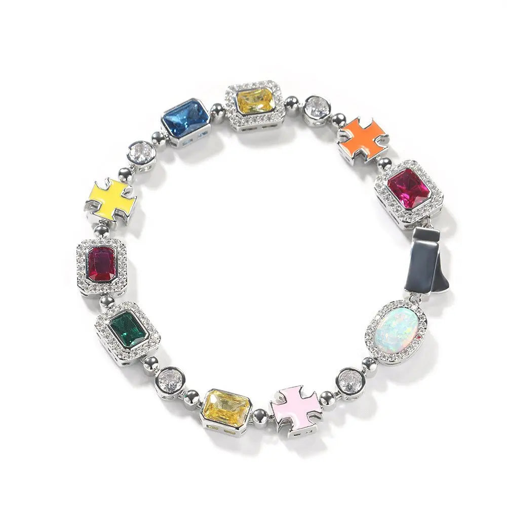 Hip-hop diamond multi-colored gemstone necklace - Blade & Thread