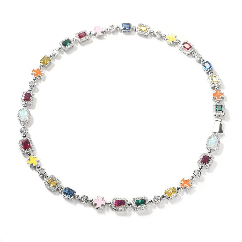 Hip-hop diamond multi-colored gemstone necklace - Blade & Thread