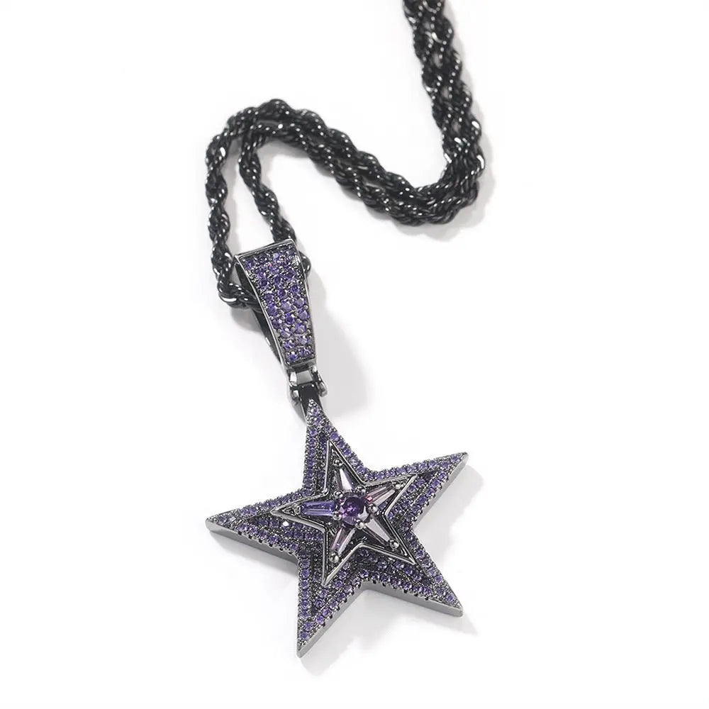 Hip-hop diamond-studded rotating five-pointed star necklace - Blade & Thread