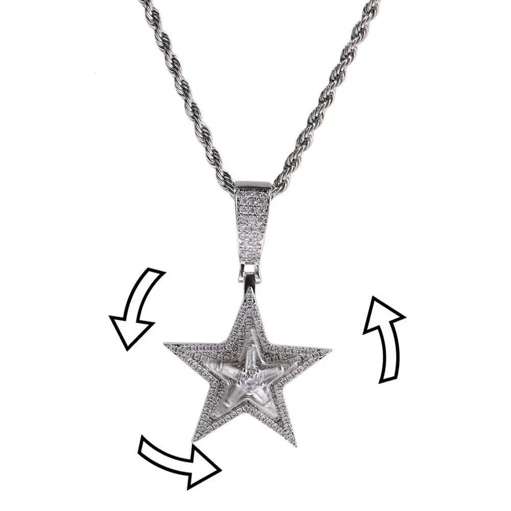 Hip-hop diamond-studded rotating five-pointed star necklace - Blade & Thread
