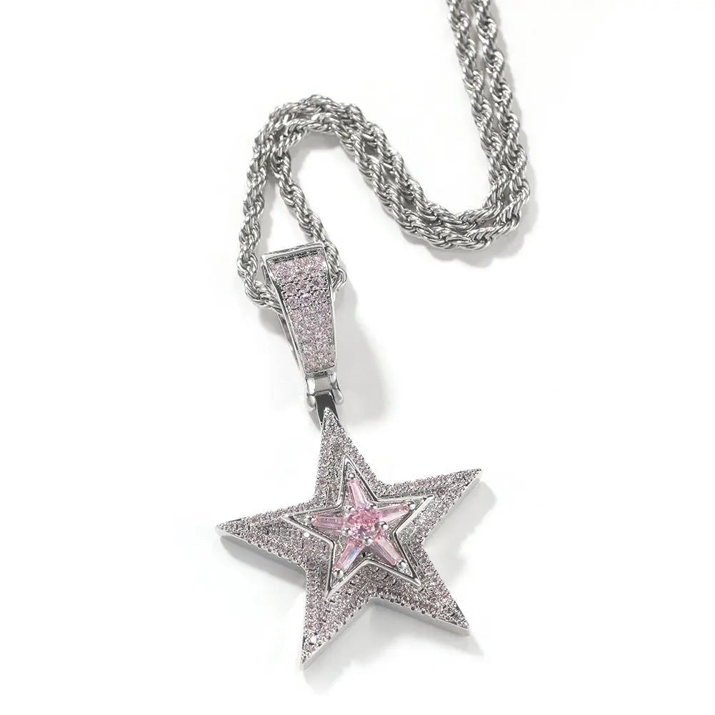 Hip-hop diamond-studded rotating five-pointed star necklace - Blade & Thread