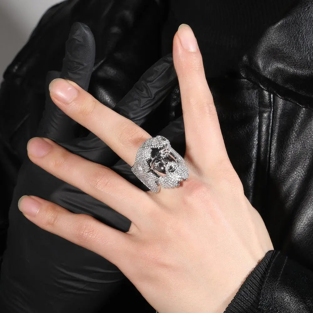 Hip-hop exaggerated portrait inlaid zircon ring nowadaysfashion