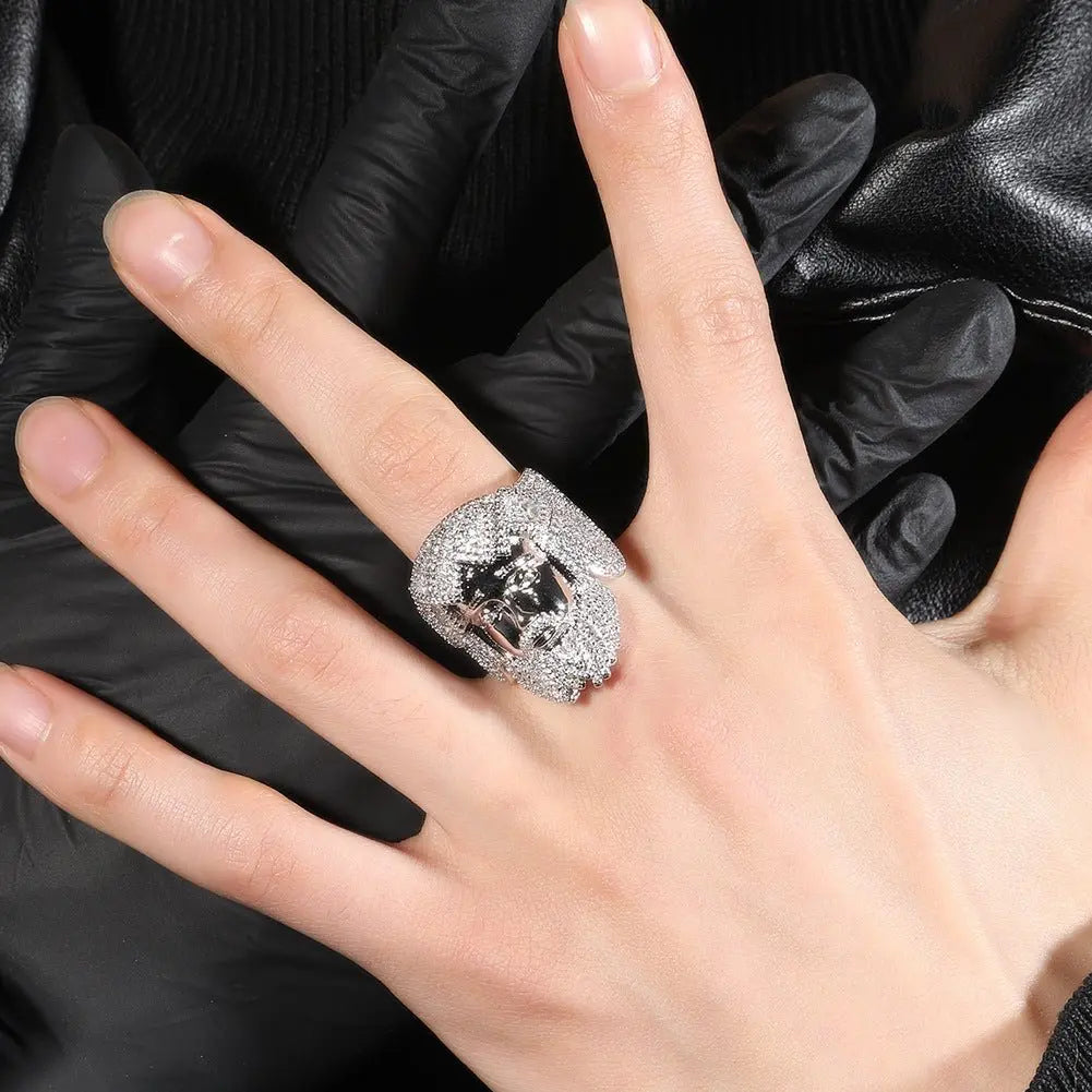 Hip-hop exaggerated portrait inlaid zircon ring - Blade & Thread