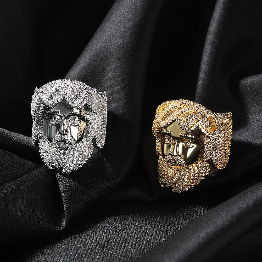 Hip-hop exaggerated portrait inlaid zircon ring nowadaysfashion