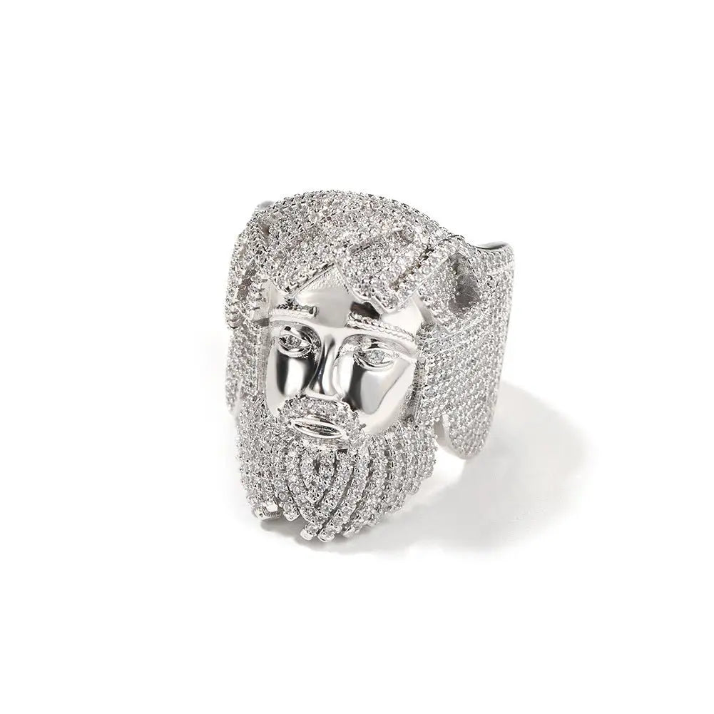 Hip-hop exaggerated portrait inlaid zircon ring - Blade & Thread