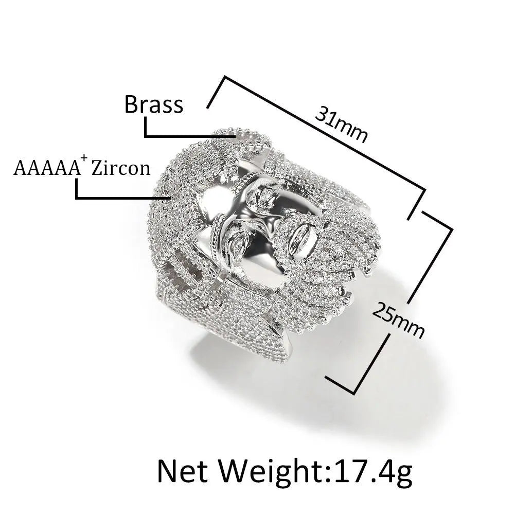 Hip-hop exaggerated portrait inlaid zircon ring - Blade & Thread