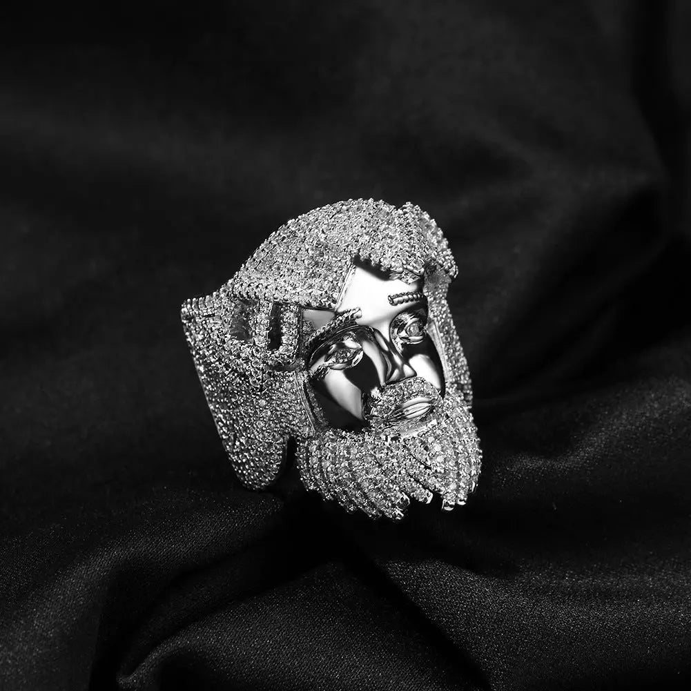 Hip-hop exaggerated portrait inlaid zircon ring nowadaysfashion