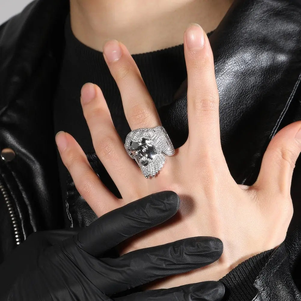 Hip-hop exaggerated portrait inlaid zircon ring nowadaysfashion