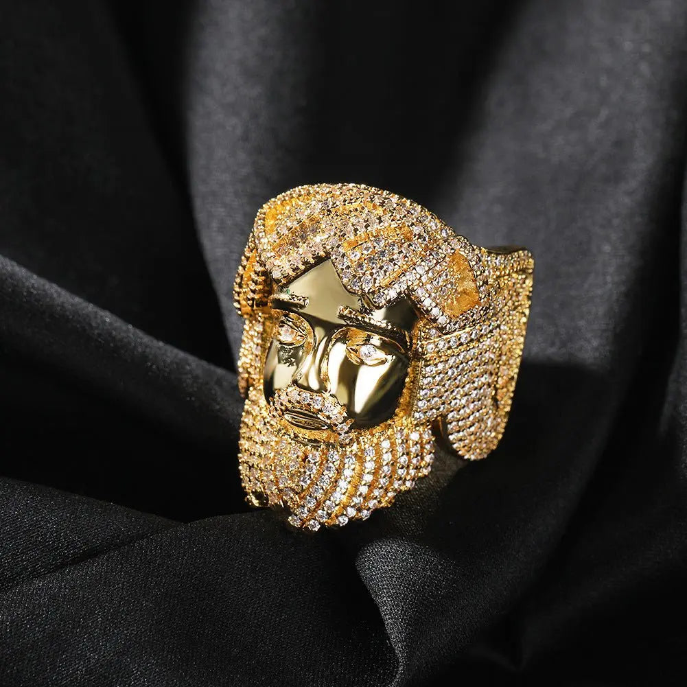 Hip-hop exaggerated portrait inlaid zircon ring nowadaysfashion