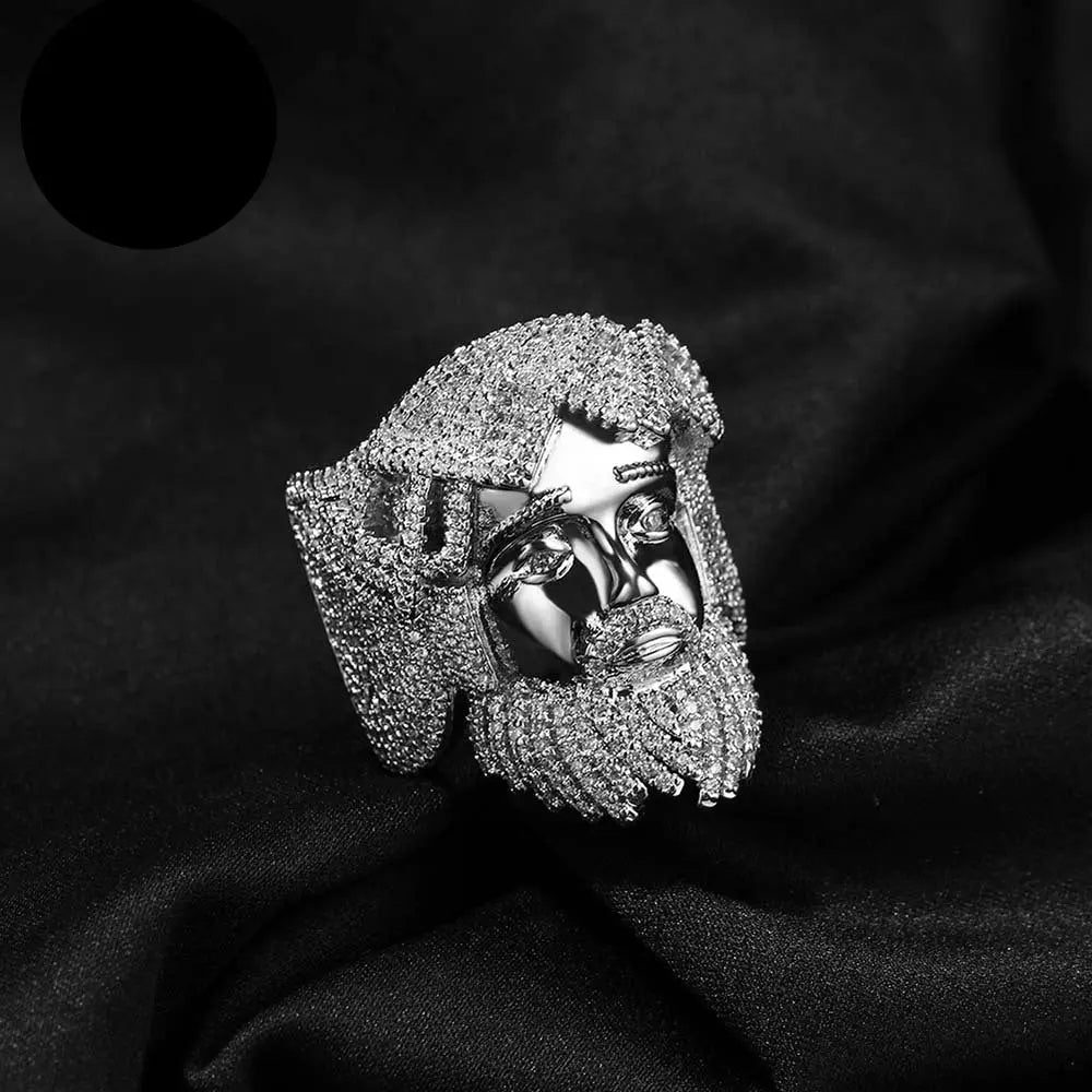 Hip-hop exaggerated portrait inlaid zircon ring - Blade & Thread