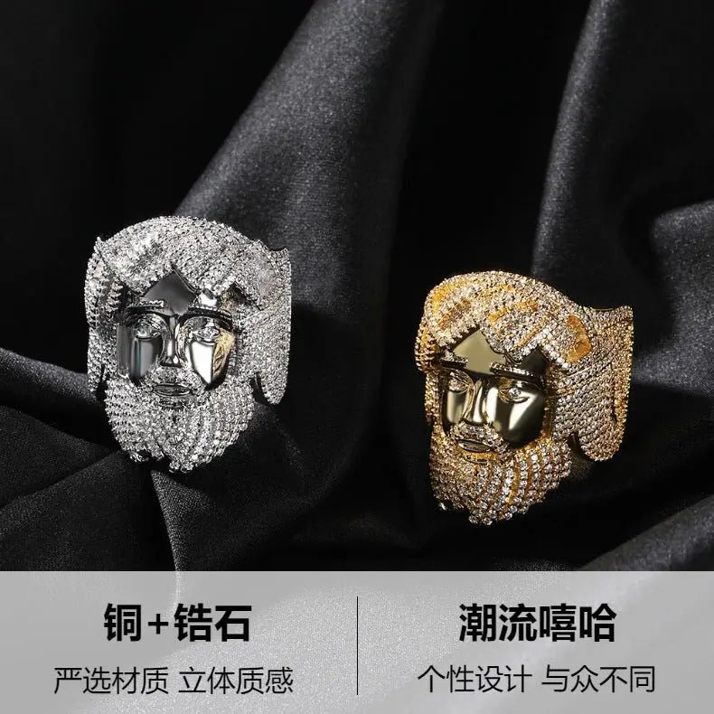 Hip-hop exaggerated portrait inlaid zircon ring nowadaysfashion