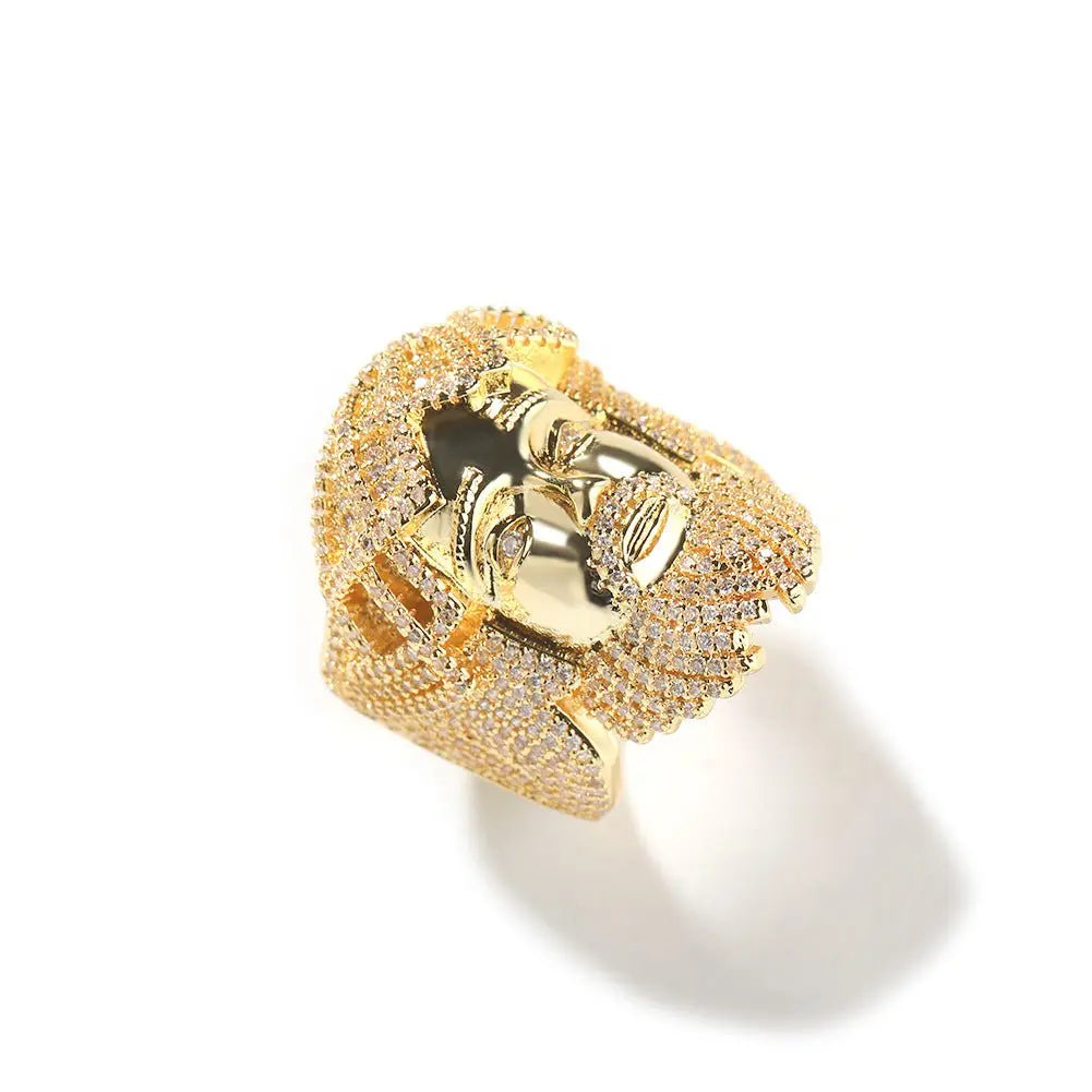 Hip-hop exaggerated portrait inlaid zircon ring - Blade & Thread