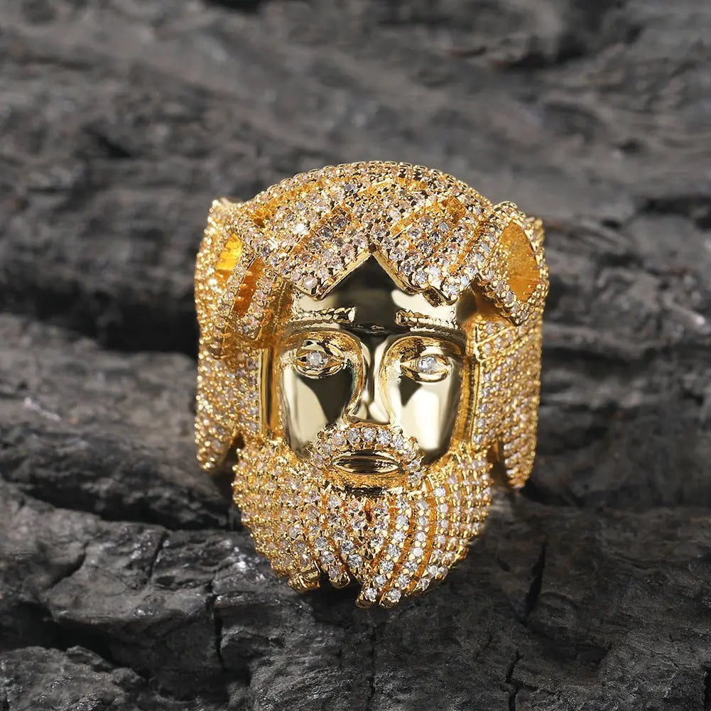 Hip-hop exaggerated portrait inlaid zircon ring - Blade & Thread