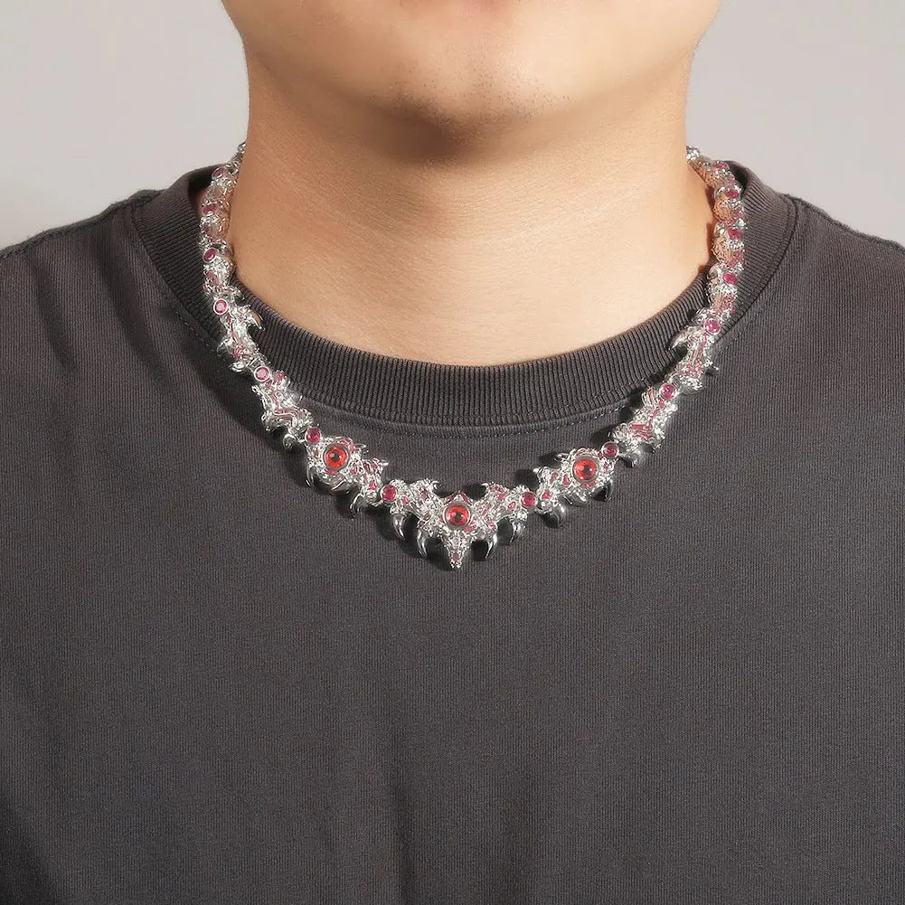 Hip-hop exaggerated spiky parasitic red-eyed thorn diamond-encrusted necklace - Blade & Thread