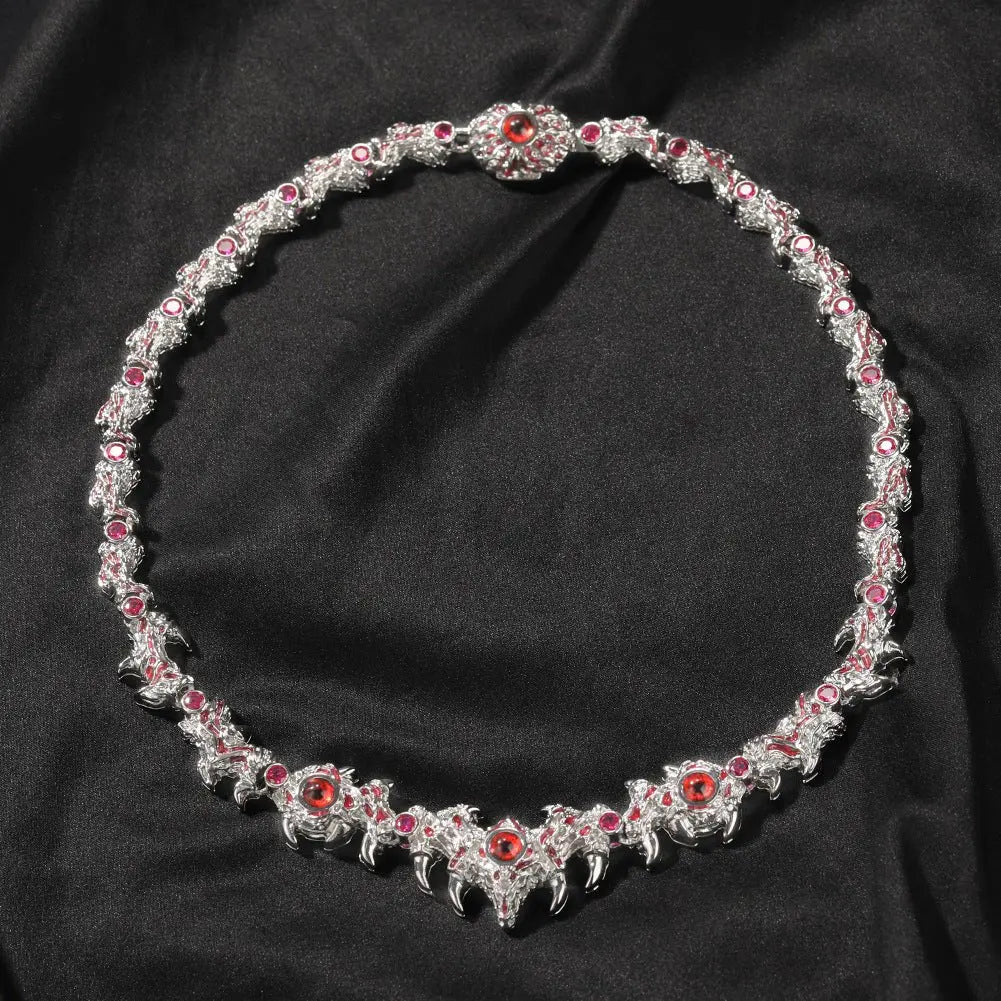 Hip-hop exaggerated spiky parasitic red-eyed thorn diamond-encrusted necklace - Blade & Thread