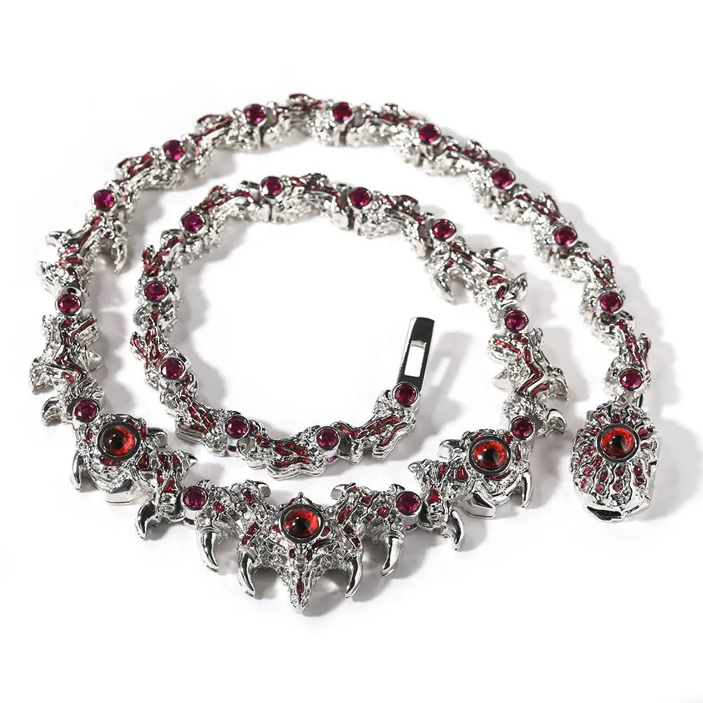 Hip-hop exaggerated spiky parasitic red-eyed thorn diamond-encrusted necklace - Blade & Thread