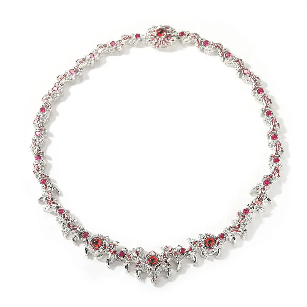 Hip-hop exaggerated spiky parasitic red-eyed thorn diamond-encrusted necklace - Blade & Thread