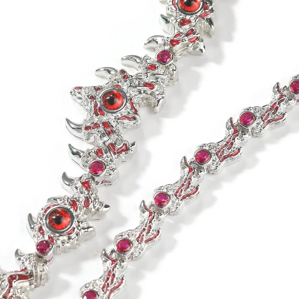 Hip-hop exaggerated spiky parasitic red-eyed thorn diamond-encrusted necklace - Blade & Thread