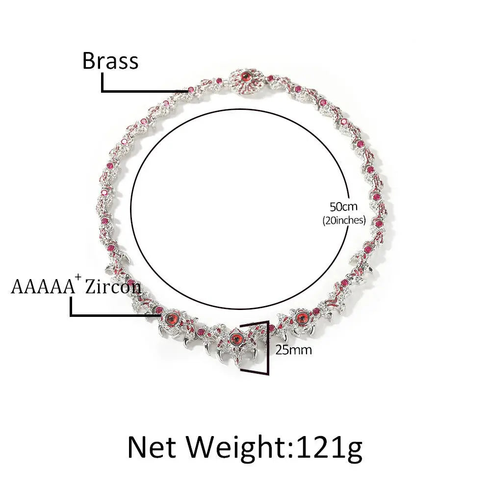 Hip-hop exaggerated spiky parasitic red-eyed thorn diamond-encrusted necklace - Blade & Thread