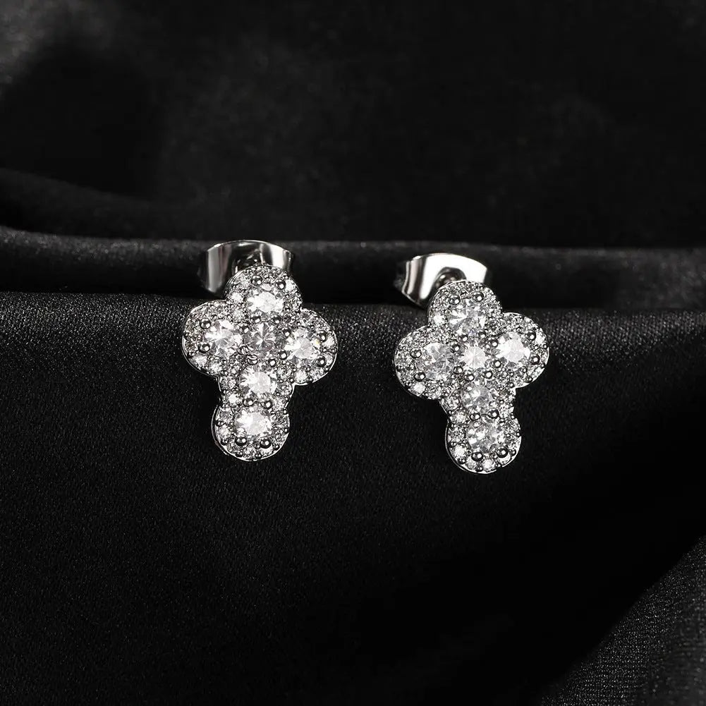 Hip-hop fashion diamond-encrusted cross stud earrings - Blade & Thread