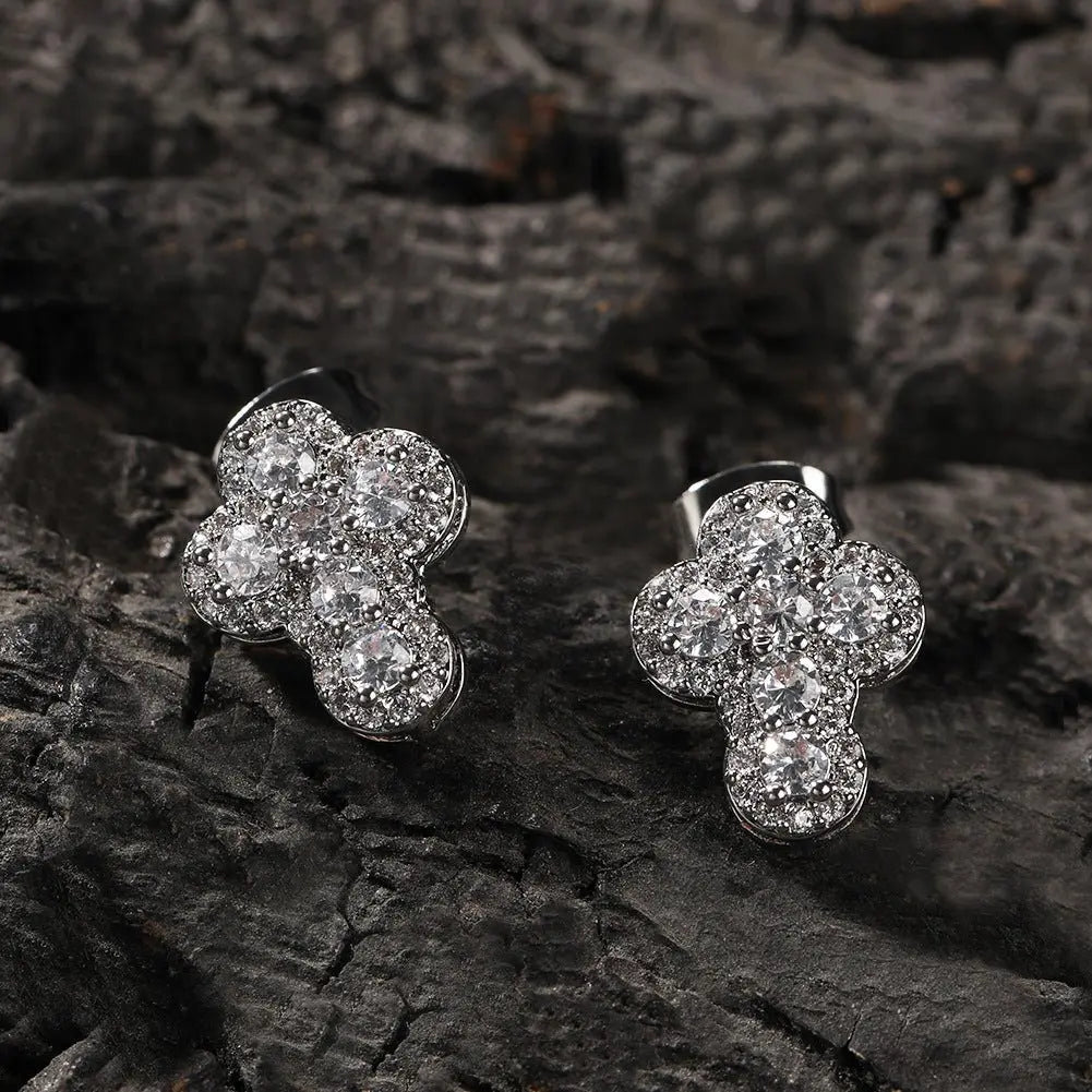 Hip-hop fashion diamond-encrusted cross stud earrings - Blade & Thread