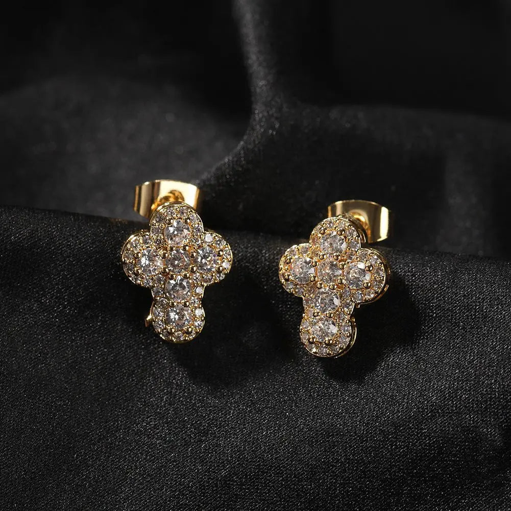 Hip-hop fashion diamond-encrusted cross stud earrings - Blade & Thread