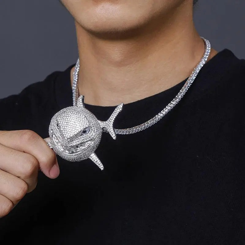 Hip Hop Fierce Shark Inlaid Zircon Pendant Charm Trend Necklace - Blade & Thread