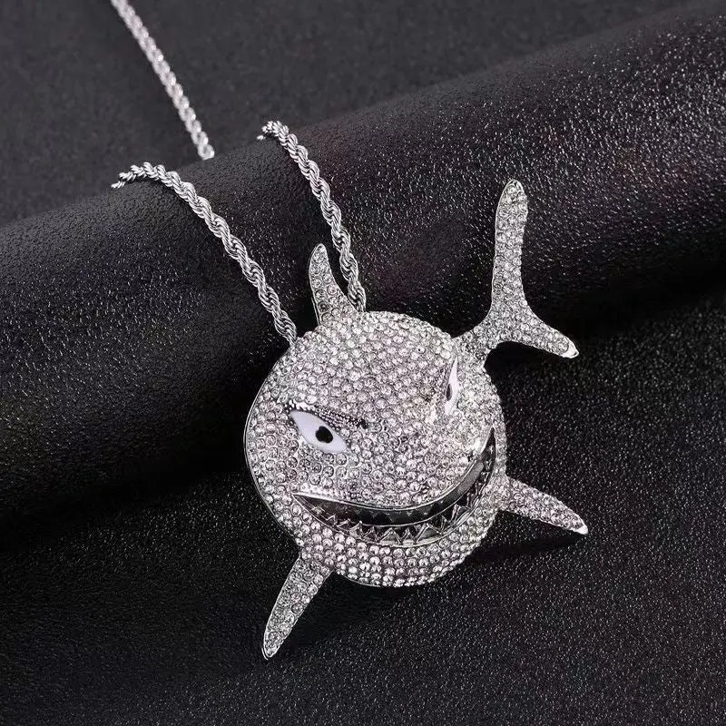 Hip Hop Fierce Shark Inlaid Zircon Pendant Charm Trend Necklace - Blade & Thread