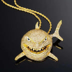 Hip Hop Fierce Shark Inlaid Zircon Pendant Charm Trend Necklace nowadaysfashion