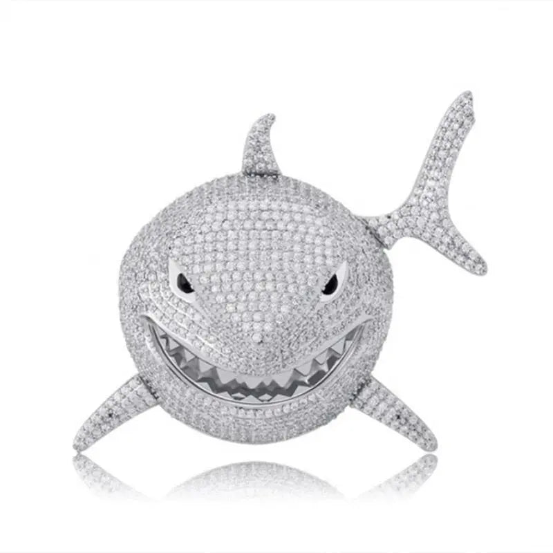 Hip Hop Fierce Shark Inlaid Zircon Pendant Charm Trend Necklace - Blade & Thread