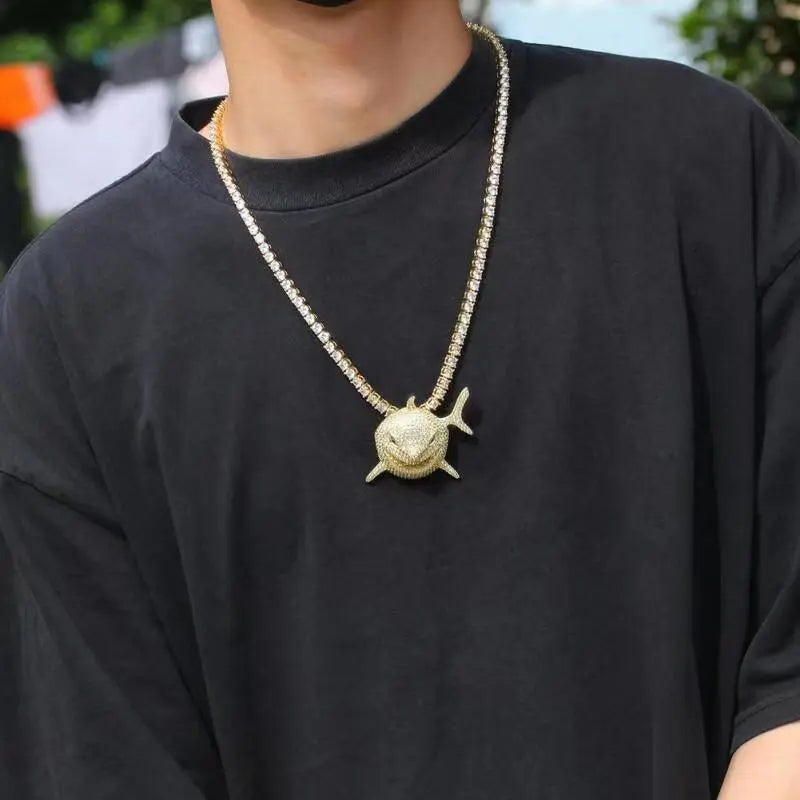 Hip Hop Fierce Shark Inlaid Zircon Pendant Charm Trend Necklace nowadaysfashion
