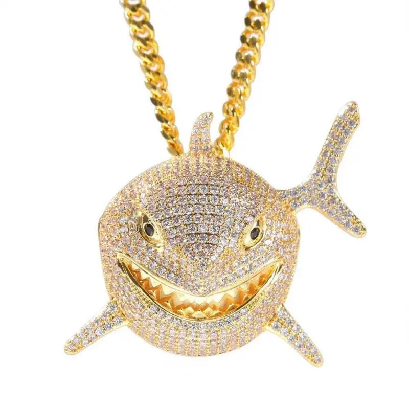 Hip Hop Fierce Shark Inlaid Zircon Pendant Charm Trend Necklace - Blade & Thread