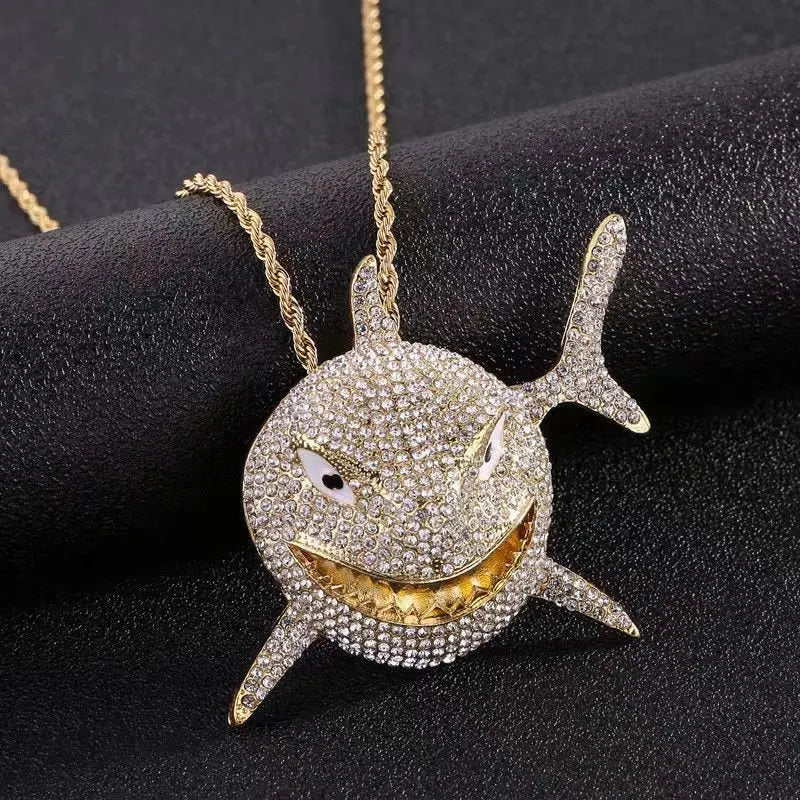 Hip Hop Fierce Shark Inlaid Zircon Pendant Charm Trend Necklace nowadaysfashion