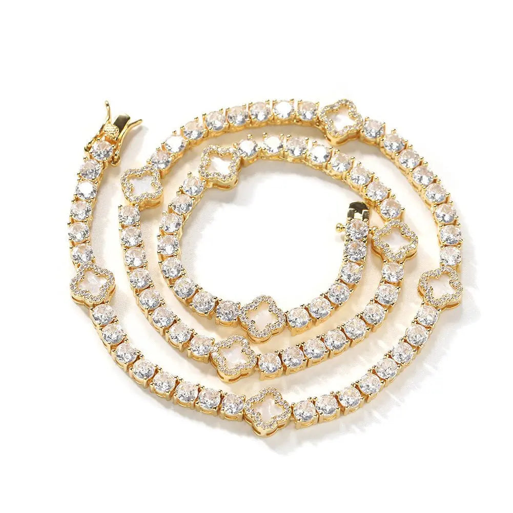 Hip-hop four-leaf clover diamond tennis chain necklace bracelet - Blade & Thread