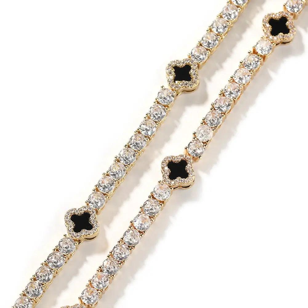 Hip-hop four-leaf clover diamond tennis chain necklace bracelet - Blade & Thread
